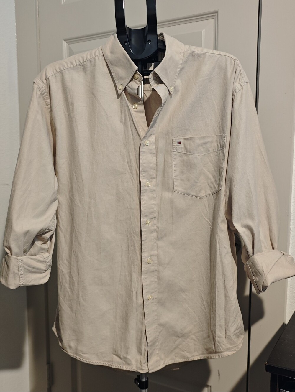 Tommy Hilfiger Men's Long-Sleeve Button-Down Casual Shirt — Khaki, Size L/G